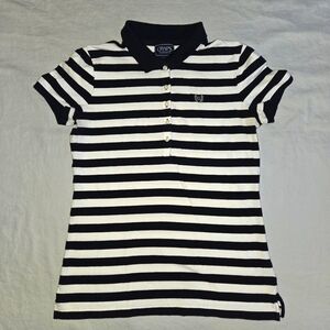 Chaps Classic Navy & White Stripe Polo Women's M - Stretch Cotton